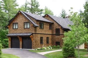 two garage doors wood black